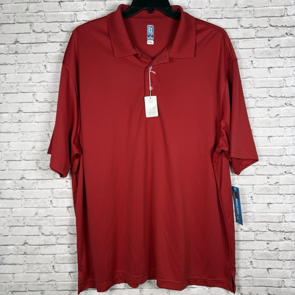 PGA Tour Mens 3XL Red Golf Polo Shirt Short Sleeve NWT